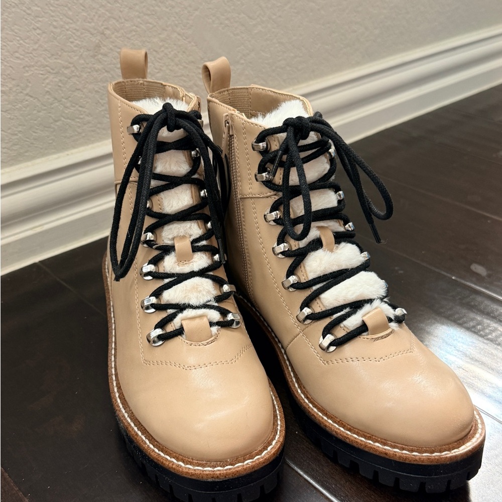 a new day Beige Lace-Up Boots with Black Accents
